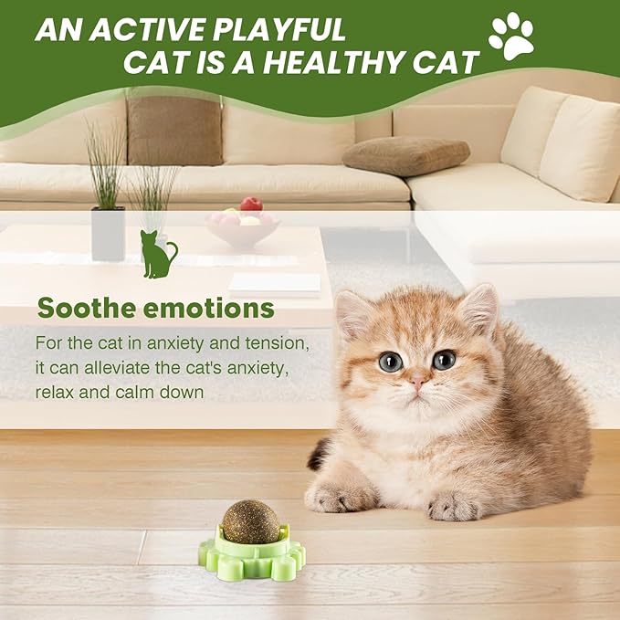 Catnip Toys 4 Pack Catnip Balls Catnip Wall Ball 360° Rotatable Chewing Teeth Cleaning Edible Cat Interactive Toys Indoor Play with Cats Wall Anxiety Relief Cat Chew Ball