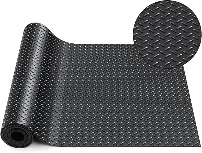 Breling 16 in x 10 ft Rubber Diamond Plate Rolls Mats, Heavy Duty Flooring Rug for Trailers Garage, PVC Water/Stain Outside Stall Resistant Parking Rv Tool(Black)