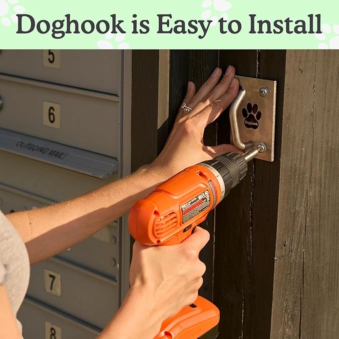 Canine Hitch- Secure Dog Leash Parking Wall Large Hook with Clip 2 Pack - Tie Out Stainless Steel & ABS Mounting Plate for Strength - Practical Lead Management for Home & Business