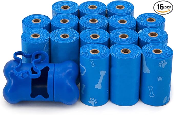 Best Pet Supplies Dog Poop Bags (240 Bags) for Waste Refuse Cleanup, Doggy Roll Replacements for Outdoor Puppy Walking and Travel, Leak Proof and Tear Resistant, Thick Plastic - Blue (Unscented)