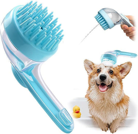 Dog Bath Brush, Silicone Pet Bath Brush with Soap Dispenser,Deep Cleansing & Gentle Massage for Dogs & Cats, Suitable for Long & Short Hair, Easy Grip, Bathing & Grooming(Blue)