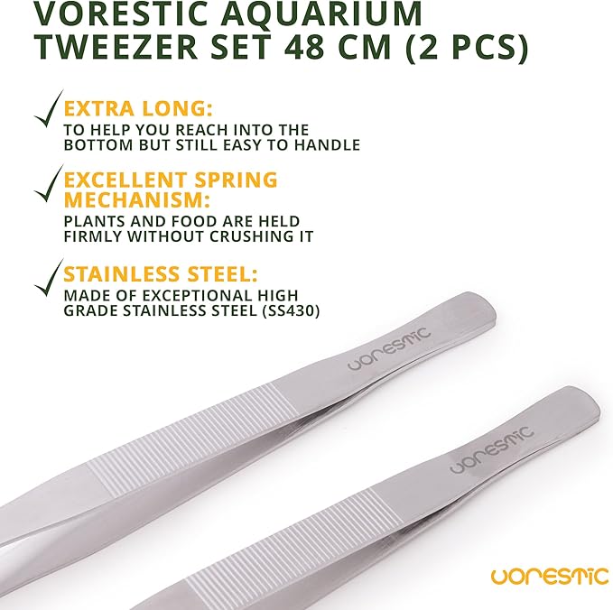 2 Pcs Heavy Duty Reptile Feeding Tongs, Aquarium Tweezers 18 Inch, Straight and Curved Extra Long Tweezers, Reptile Tongs, Aquarium Tongs, Aquarium Tweezers Extra Long