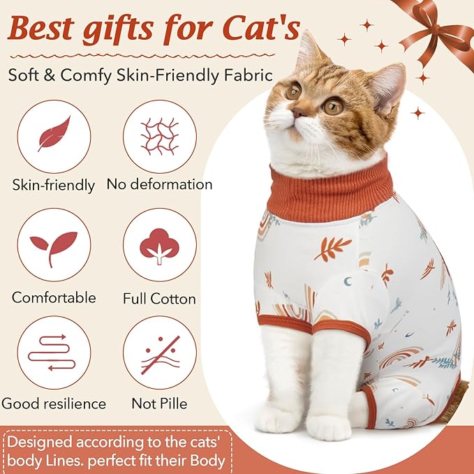 DENTRUN Cat Surgery Recovery Suit Female Male Soft Onesie, Kitten Surgical Collar Cone Alternative Shirt, Abdominal Wounds Anti-Licking Pajama for Small Pets Spay, Cat Body Suit Post Surgery
