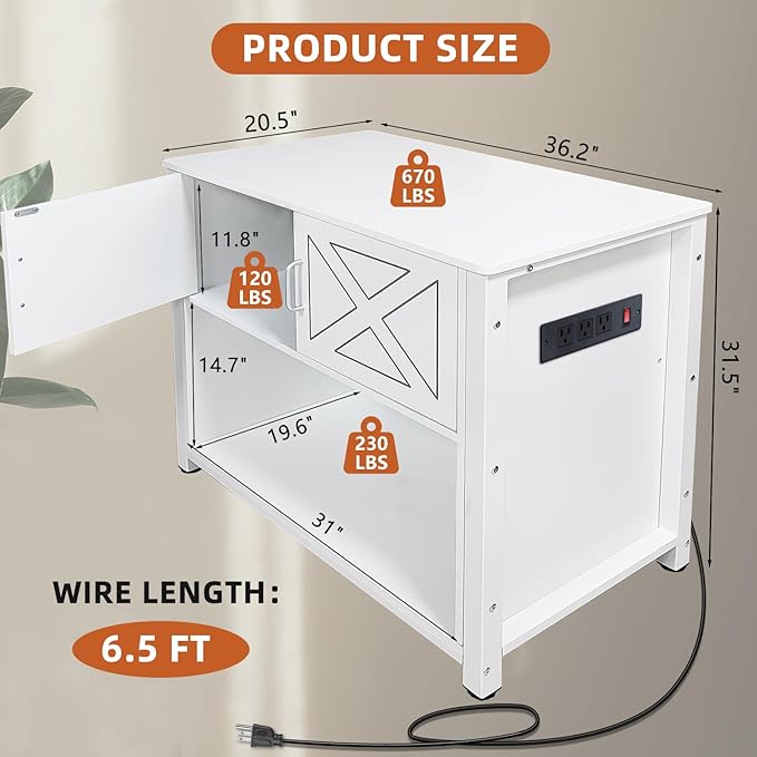 40 Gallon Tank Stand with Cabinet and Power Outlets, Heavy Duty Metal Aquarium Stand for 40-50 Gallon Breeder Tank, Turtle Tank, Double Terrarium Stand, 660LBS Capacity, White