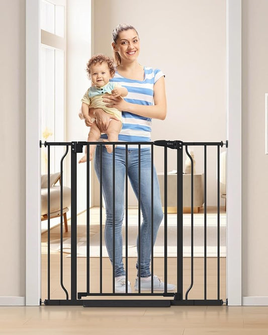 34" Extra Tall Baby Gate for Stairs, Auto Close Stroller Friendly Dog Gate Indoor for Doorways, Pressure Mounted 29"-40" W Baby Gate, Easy Walk Through Gate for Children & Pets, Black
