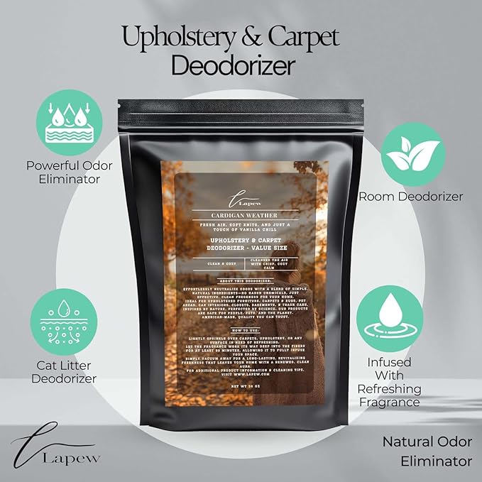 Cardigan Weather Carpet Freshener Powder Refill 36 oz | Powerful Odor Eliminator for Home | Upholstery Deodorizer | Carpet Deodorizer | Pet Urine | Cat Litter Box