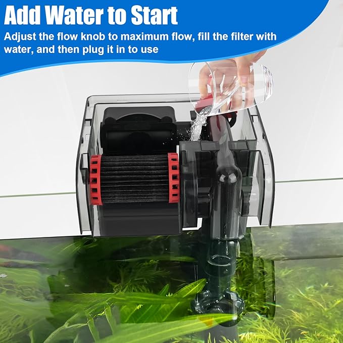 AQQA Aquarium Filter 5-20 Gallon Fish Tank Filters with Bio-Wheel Power, Hang On Back Aquarium Filter, Adjustable Flow Hob Filter, Quiet Efficient and Silent Operation (5W 80GPH)
