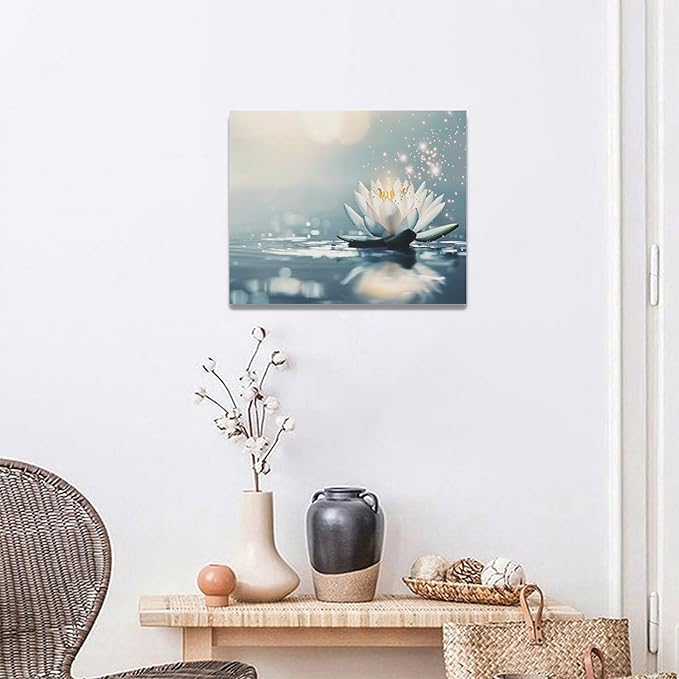 Bathroom Lotus Wall Art Floral Pictures Zen Meditation Wall Decor Yoga Spa Spiritual Canvas Print Painting Artwork for Bathroom Restroom Living Room Bedroom 16"x20"
