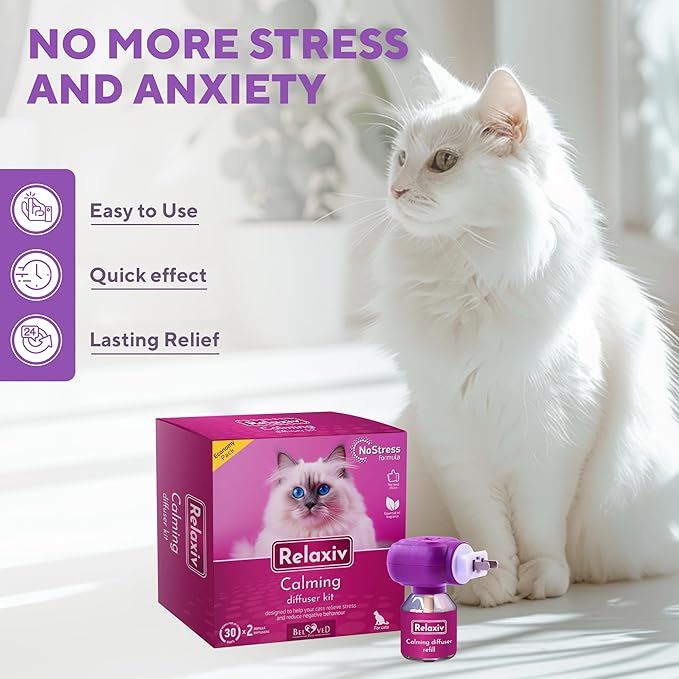Beloved Pets Cat Calming Diffuser & Pet Anti Anxiety Products - Feline Calm Pheromones Plug in & Cats Stress Relief Comfort Helps with Pee, New Zone, Aggression (2 Pack (2 Diffusers + 2 Refills))