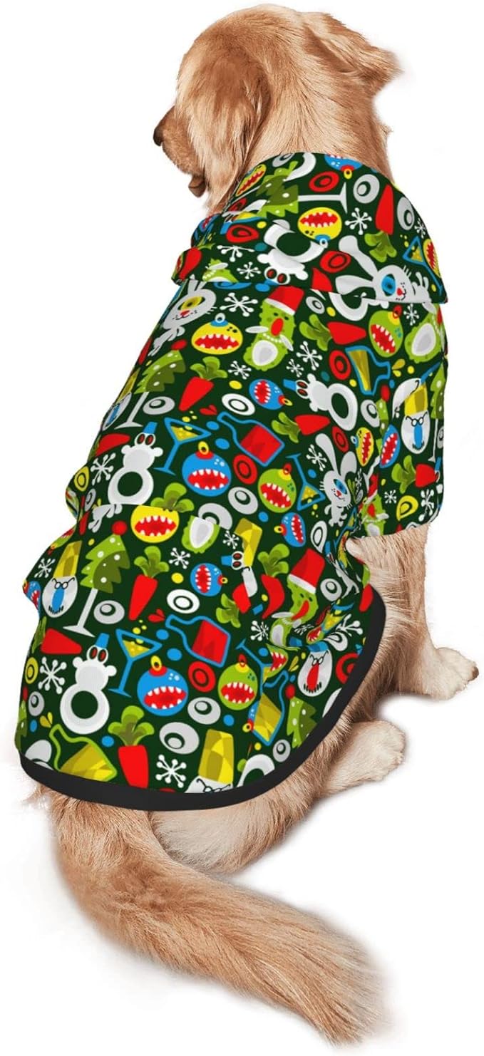 Christmas Green Monster Hoodie,Christmas Cosplay Dog Clothes with Pocket and Hat Winter Clothes Sweaters X-Large