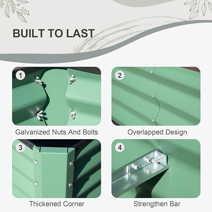 Domi Raised Garden Beds Outdoor, 6x3x2ft Thickening Tall Metal Rectangular Deep Root Box Planter for Vegetables, Flowers, Herbs, and Succulents 2" Deep w/ 256 Gallon Capacity - Green