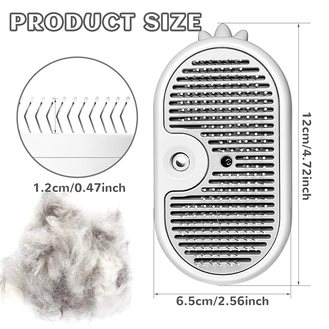 3-in-1 Rechargeable Steam Brush for Cats & Dogs - Anti-Static Spray Pet Grooming Brush with Warm Mist Massage, Hair Shedding Control, Detangling Comb & Cleaning Tool for Effective Deshedding