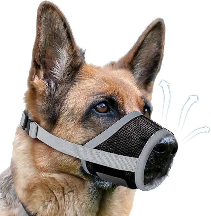 Dog Muzzle, Soft Air Mesh Muzzle for Small Medium Large Dogs Anti Biting Barking Chewing, Breathable Drinkable Adjustable Loop Pets Muzzle for German Shepherd Husky Labrador Retriever (Grey,M)