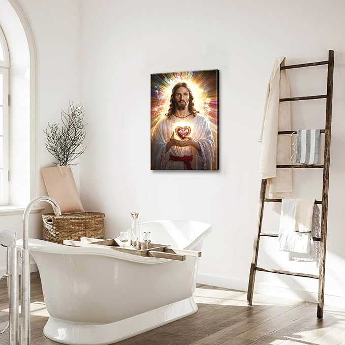 Christian Jesus Wall Art Religion Canvas Wall Decor Prints Framed Painting Jesus Pictures Gifts Artwork for Bathroom Living Dining Church 16"x24"