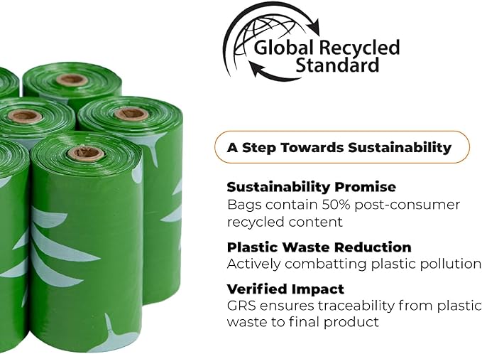 Best Pet Supplies Poop Bags for Dogs, 50% Post-Consumer Recycled Content dog waste bags on rolls, fits all poop bag holders for leashes - 600 Count, Green, Lavender Scented