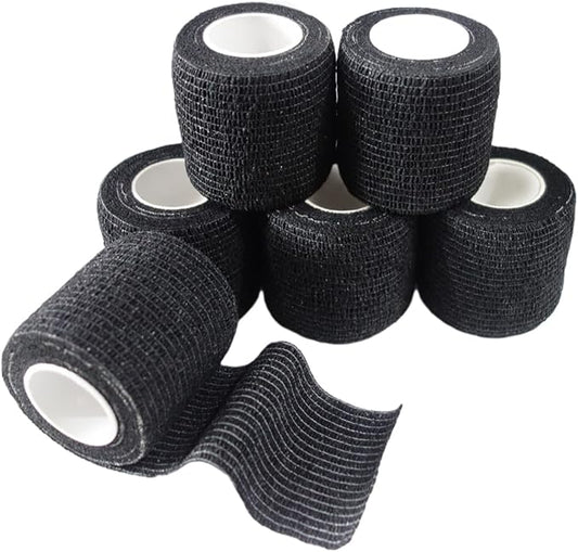 6 Pack 2" x 5 Yards Self Adhesive Bandage Wrap Breathable Cohesive Vet Wrap for Pets, Elastic Self-Adherent Tape for Sports, Wrist, Ankle (Black)