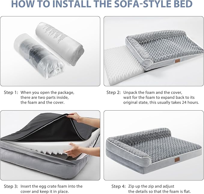 BFPETHOME Orthopedic Dog Beds for Extra Large Dogs, Waterproof Sofa XXL Dog Bed with Sides, Non-Slip Bottom and Egg-Crate Foam Big Pet Couch Bed with Washable Removable Cover,Pet Bed for Large Dogs