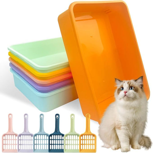 6 Pcs Kitten Small Litter Box Set, Plastic Kitten Litter Pan with 6 Scooper Cat Litter Box Cat Litter Box Travel Toilet for Small Pet Kitty Bunny Guinea Pig