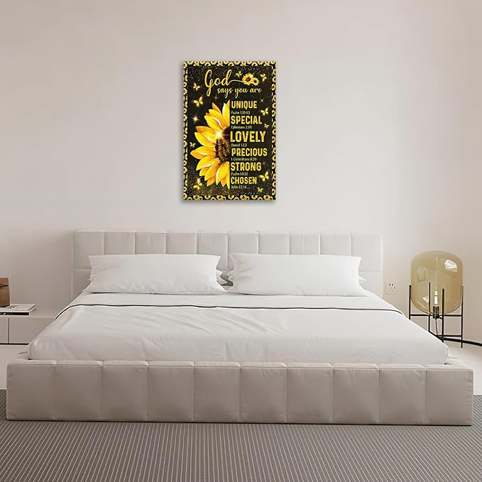 Christian Sunflower Bathroom Pictures Wall Art, Bible Verse Bathroom Wall Decor for Bedroom Office Wall Decorations for Bathroom Living Room Painting Artwork Modern Poster Prints 24"L x 16"W