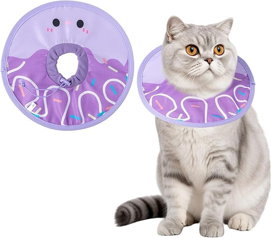 Cat Recovery Collar Lightweight Soft Cats Cone Cute Donut Shape Adjustable Fasteners Waterproof Pet Collar After Surgery to Prevent Licking for Kitten and Puppy (Purple, Small)