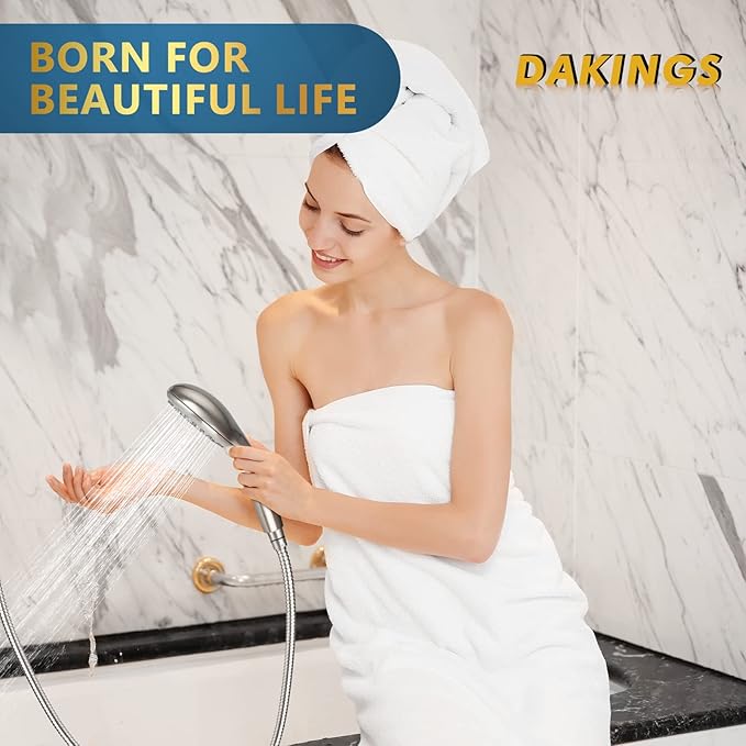 DAKDAKINGS 6 Spray Modes High Pressure Handheld Showerhead Set Upgraded 5 Inches Shower Head with Handheld Spray Brushed Nickel Handheld Shower Head 60 Inches Stainless Steel Hose-1-Min Install