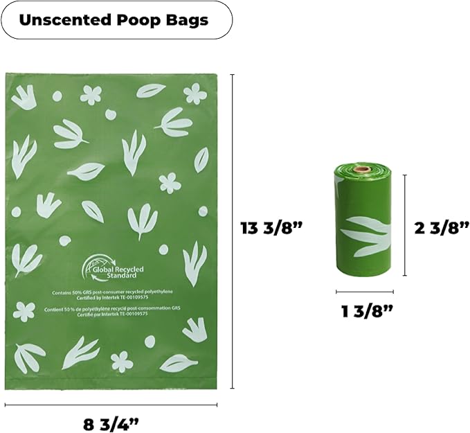 Best Pet Supplies Poop Bags for Dogs, 50% Post-Consumer Recycled Content dog waste bags on rolls, fits all poop bag holders for leashes - 300 Count, Green, Unscented