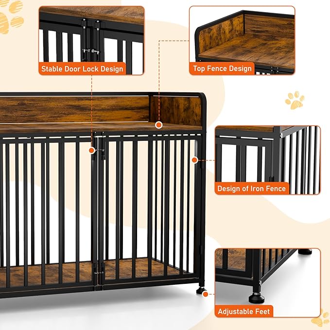 Dog Crate Furniture End Table with Table Guardrail, Heavy Duty Large Dogs Cage, 42 Inch Dog Kennel, Medium Large Dogs House Decorative Pet Crate Indoor