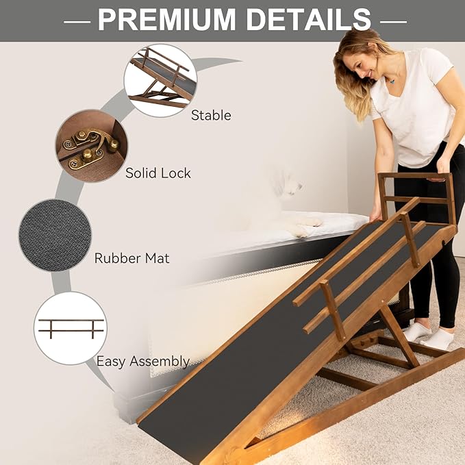 ABORON Dog Ramp,Adjustable Folding Pet Ramp for Bed,Couch,SUV - High Traction Portable Rubber Paw Ramps,Great for Small & Large Old Dogs & Cats, Supports up to 200 lbs,55''Long