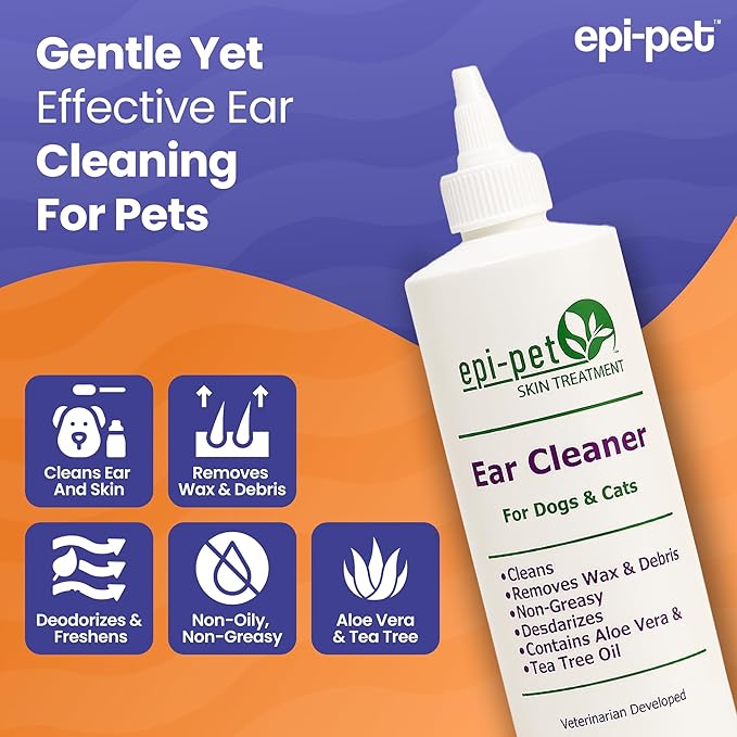 Dog & Cat Ear Cleaner Solution with Aloe Vera & Tea Tree Oil – Removes Itchy Ear Wax, Debris, Odor – Ears Wash, Drops & Flush for Pets, Dog Ears Cleaning, Cat Cleaner (16 oz- Pack of 2)