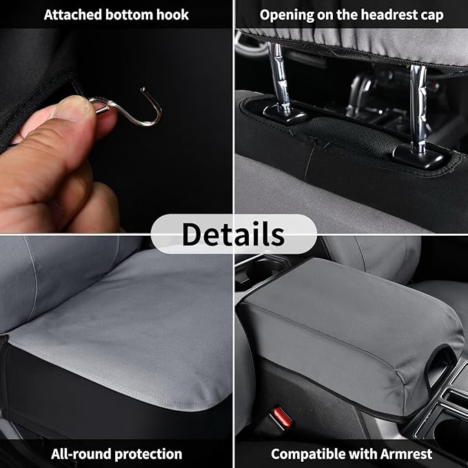 Coverado Front Seat Covers, Waterproof Canvas Seat Protector for Car Seat Cushions for Kids & Dogs, Seat Covers Compatible with 2015-2025 Ford F150 & 2017-2025 Ford F250 F350 F450(Gray, 2PCS)