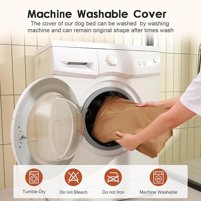 Chew Proof Dog Bed, 3" Memory Foam Dog Bed for Medium and Large Dogs, Removable and Washable Microsuede Cover, Waterproof Liner, Nonskid Bottom, 36x27 Inches L Khaki