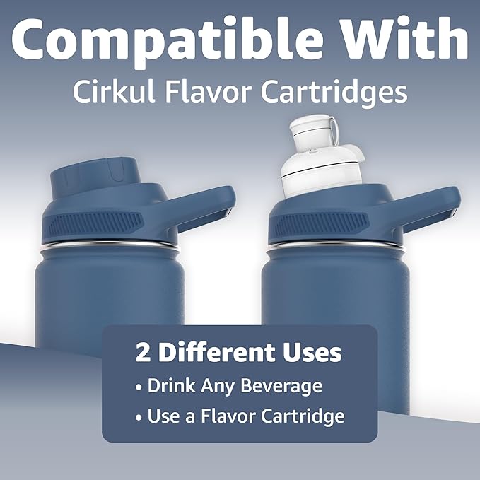 Chill Oasis Water Bottle | Compatible With Popular Flavor Cartridges | BPA Free, Leak Proof, Double-Walled Vacuum Insulated Stainless Steel, and Dishwasher Safe | Cold for 24 Hours (Navy, 12oz)