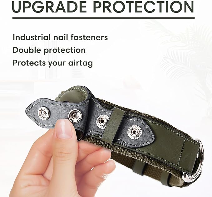 AirTag Dog Collar Soft Leather Webbing Dog Collar for AirTag Provides Double Protection for Small Medium and Large Dogs(Black,M)