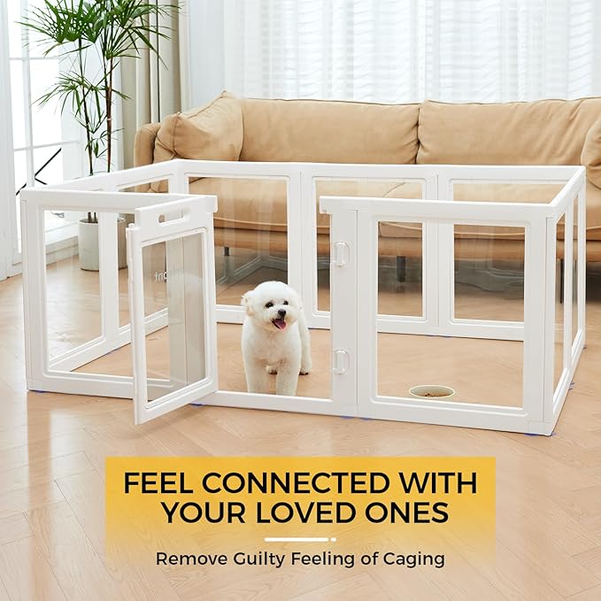 Clear Acrylic Plastic Dog Playpen - Clear Dog Play Pen - Easy Assemble Acrylic Dog Playpen - Puppy Playpen, Cat Playpen, Small Animal Playpen, Dog Play Pen Indoors (White, 23.6“ H, 10PCS)