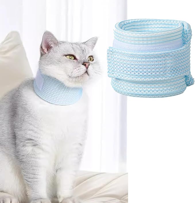 Cat Neck Brace Cover - Breathable & Adjustable Elizabethan Collar for Post-Surgery Recovery Anti-Scratch Anti-Lick Protection, Cervical Cone for Small Medium Large Dogs Puppies Kittens (Small,Blue)