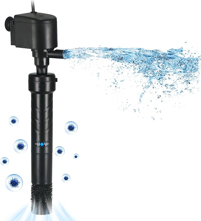 COOSPIDER Aquarium U-V Filter Green Clean Machine for 40-100 Gallon Fish Tank Crystal Clear 300GPH Submersible Water Pump Air Supply Wave Maker Green Killing