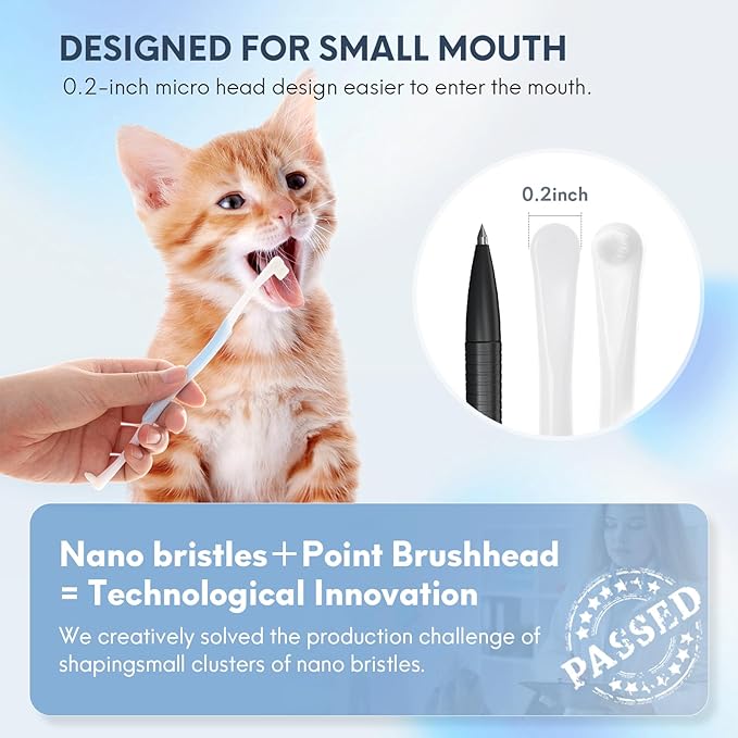 4 Pcs Dual-Sided Cat Toothbrush with Micro Brush Head, Ultra Soft Nano Bristles Pet Toothbrush Kit, Kitten/Puppy Toothbrushes, Fit into Cats/Small Dogs Mouth, Avoid Bleeding Gums