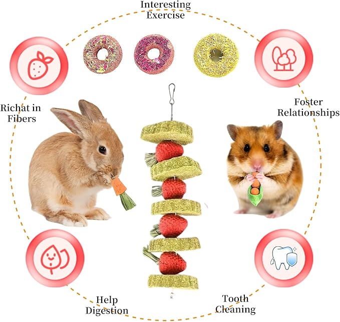 31 Pcs Small Pet Chew Toys for Dental Health - Natural Apple Wood, Timothy Grass Sticks & Sweet Bamboo, Teeth Grinding Toys for Rabbits, Guinea Pigs, Hamsters, Chinchillas Cage Accessories