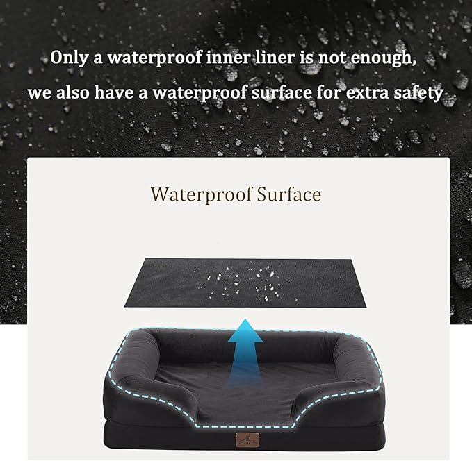 Bedfolks Orthopedic Dog Bed, Waterproof Dog Sofa Bed for Extra Large Dogs, Egg Foam Pet Couch Bed with Removable Washable Cover and Nonslip Bottom, Black