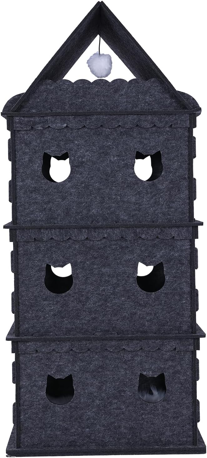 4-Tier Indoor Cat Apartment，Cozy Pet Cat Bed, Hideaway, and Sturdy Cat Castle for Multiple and Large Cats