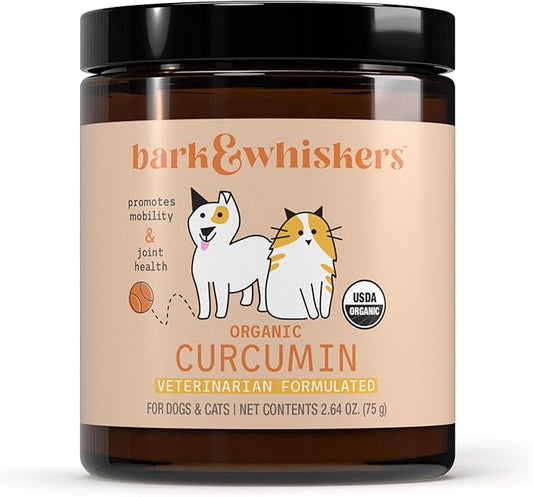 Bark & Whiskers Organic Curcumin, 2.64 Oz. (75 g), 300 Scoops, Promotes Mobility & Joint Health, Veterinarian Formulated, Non-GMO, Certified USDA Organic, Dr. Mercola