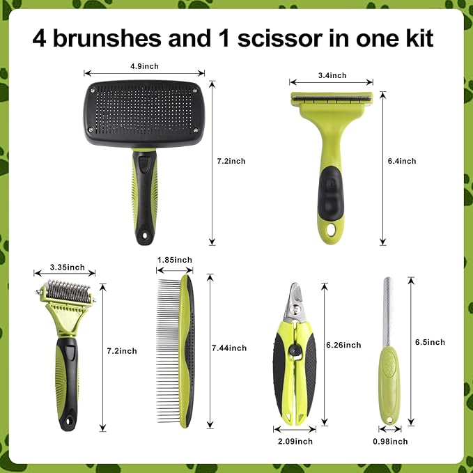 6 PCS Dog and Cat Grooming Kit, Versatile Tools Including Shedding Brush, Nail Clipper with Nail File, Slicker Brush, Dematting Comb