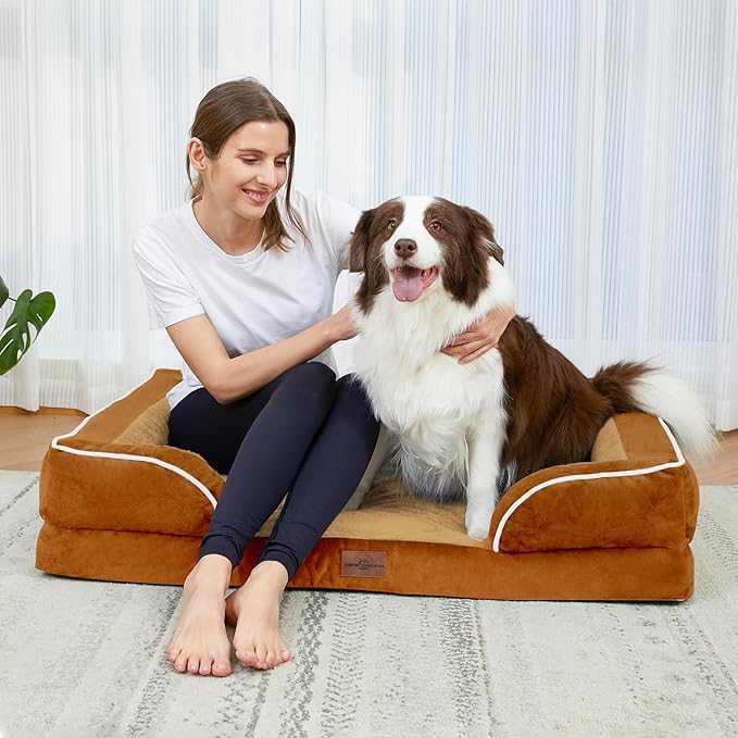 Comfort Expression Small Dog Beds Waterproof Orthopedic Foam Dog Sofa Beds for Medium Dogs Comfy Pet Bed with Washable Removable Cover & Non-Slip Bottom(Small,Caramel)