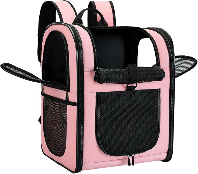 Apollo Walker Dog & Cat Carrier Backpack for 4-15lb Pets - Ventilated Safe Design with Padded Back Support, Breathable Mesh Pet Backpack for Hiking, Travel, Outdoor (Pink)