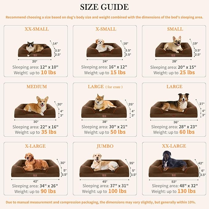 Comfort Expression Medium Dog Beds Waterproof Orthopedic Foam Dog Sofa Beds for Medium Large Dogs Comfy Pet Bed with Washable Removable Cover & Non-Slip Bottom(Medium,Chocolate Brown)