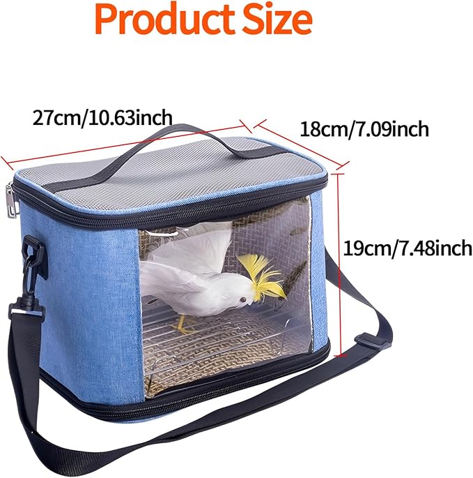 Bird Travel Carrierm, Small Bird Travel Backpack Carrier Cage with Tray and Breathable Clear Window, for Parakeet Cockatiel Budgies, for Camping Hiking (Small-White)