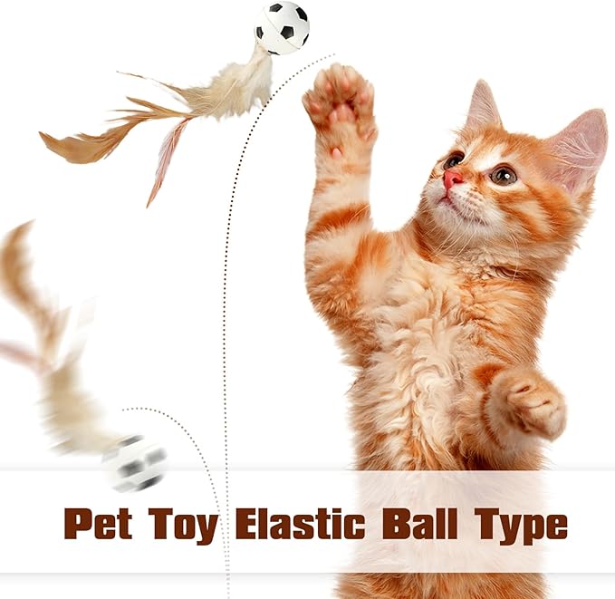 6 Pcs Feather Ball Cat Toy,Interactive Feather Bouncy Ball Toy Set for Cats,Mini and Elastic,Suitable for Pets to Play Indoors and Outdoors