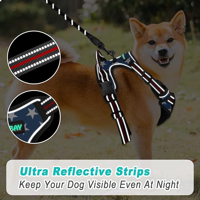 BARKBAY No Pull Dog Harness Large Step in Reflective Dog Harness with Front Clip and Easy Control Handle for Walking Training Running(Star,L)