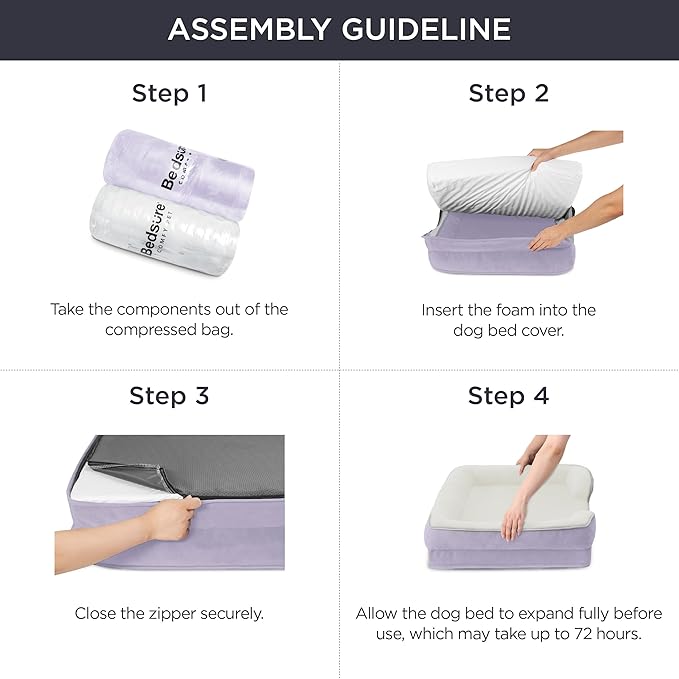 Bedsure Orthopedic Dog Beds Large Sized Dog - Washable Large Dog Cat Bed Waterproof, Comfort Dogs Couch Sofa with Washable Removable Cover, Pet Bed with Nonskid Bottom, Lavender, 35"