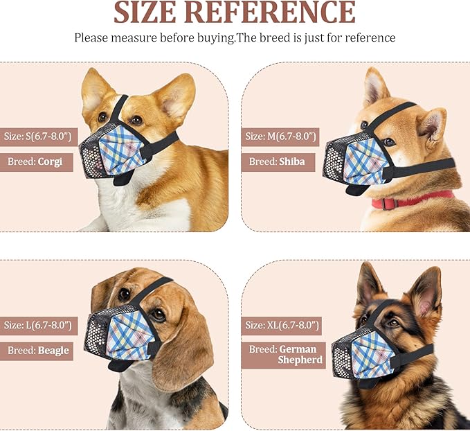 Dog Muzzle for Small Large Dogs - Soft Nylon Basket Muzzle with Adjustable Strap, Breathable Mesh Design Prevents Biting Chewing Licking Eating - Ideal for Training, Grooming & Vet Visits (Blue, XL)